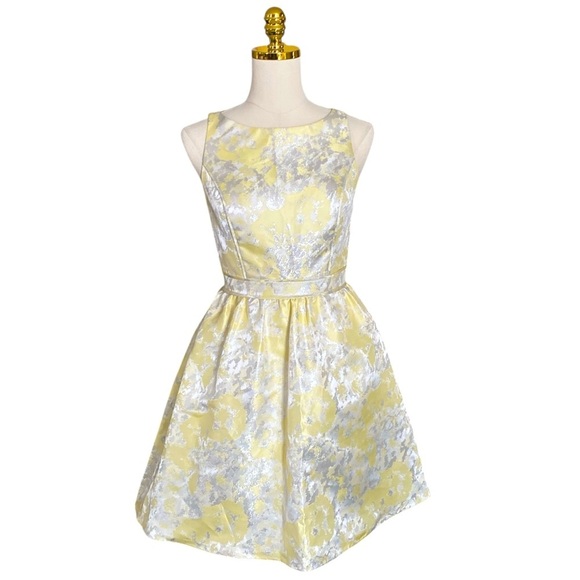 AIDAN MATTOX  Metallic Floral Jacquard Fit & Flare Cocktail/Party Mini Dress 4 - Picture 2 of 12